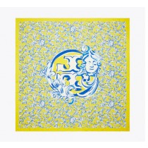 Fake Tory Burch Yellow Swirl Oversized Silk Square Scarf Outlet Sale