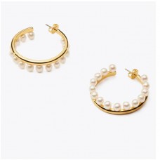 Disocunt Tory Burch Pearl Fringe Hoop Earring Outlet Sale