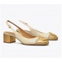 Discount Tory Burch Minnie Metallic Cap-Toe Slingback Pump For Sale